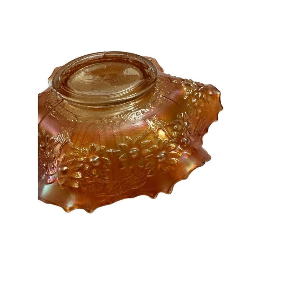 FENTON Sailboat Windmill & Orange Tree Carnival Glass Ruffled Rim Bowl 6.25"W - Picture 9 of 11